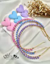 76 - Kit Tiara Candy Color com Cristais Boreais e Hair Clips de Coração - (3 Tiaras e 3 Hair Clips)
