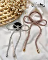 296 - Kit Xuxinha com Laço de Cordão com Cristal Rose ou Prata - (1 Laço Cristal)