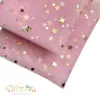 Tecido Tule Rosa com Estrelinhas Douradas (32x100cm) - 1 Unidade