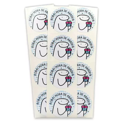 Adesivo Redondo Hora de Abrir Azul BB Quadriculado - 25 UNIDADES