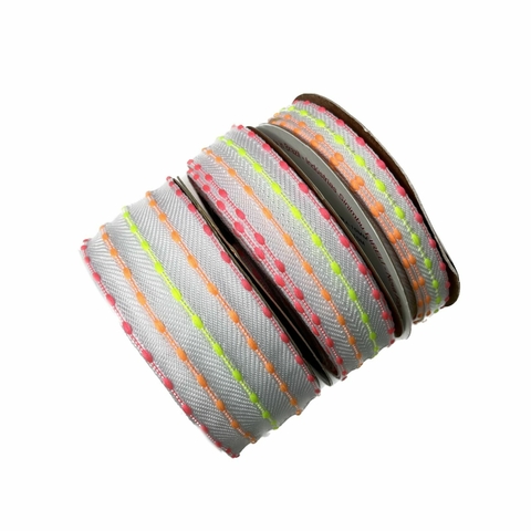 Fita Sinimbu Branca com Pesponto de Pompom Neon (10 mm - 22mm - 38mm) - (10 metros) ou (Kit com 2 metros de cada)