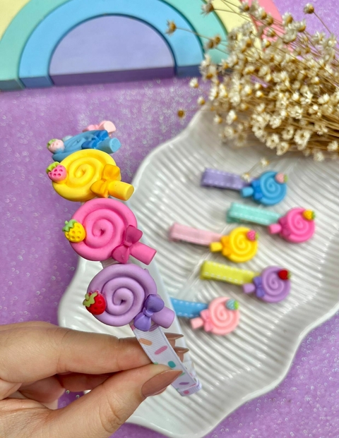 Kit Tiara Pirulito Candy com Hair Clips - (1 Tiara e 5 Hair Clips)