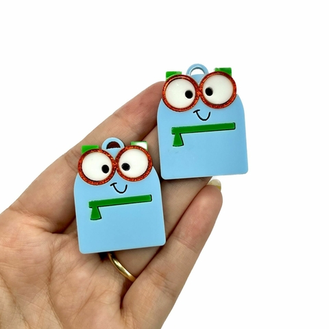 Aplique Acrílico Duplo Escolar Mochila Azul com Olhinho - 2 unidades