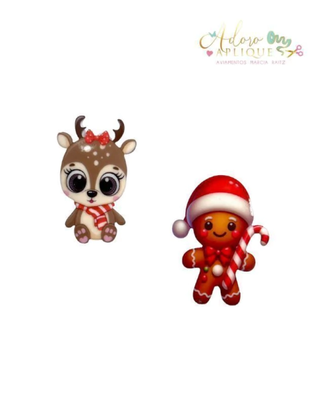 Aplique Acrílico Impresso Rena ou Biscoito Natalino - 2 unidades - comprar online