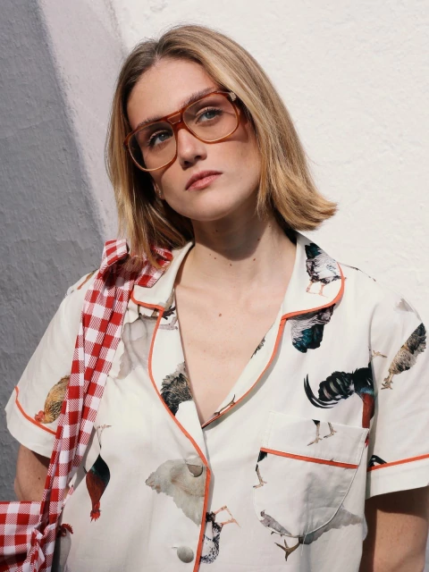 Pijama de Algodão Manga Curta e Shorts -Galinha - comprar online