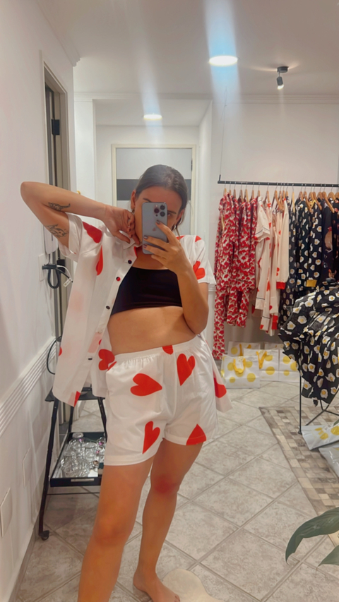 Shorts de Algodão - Coração Vermelho