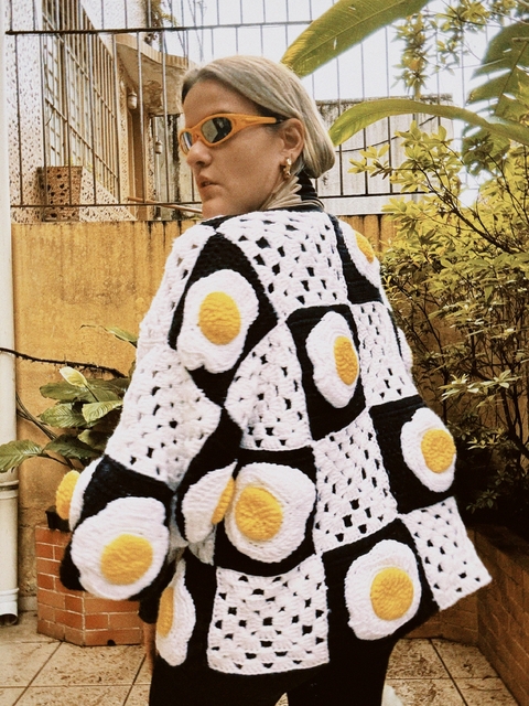 Kimono Tricot Feito à Mão - Ovo Frito