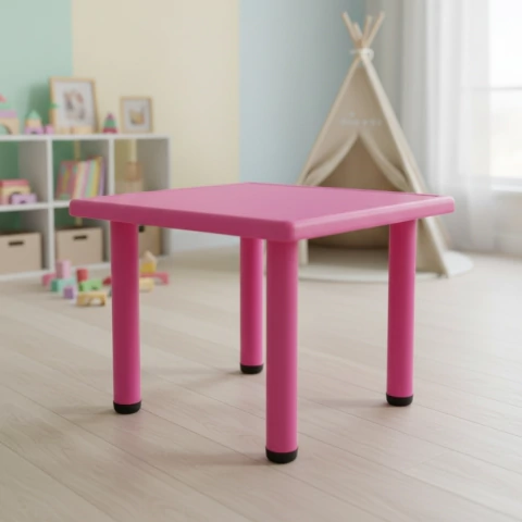 Mesa Cuadrada De Plástico Y Metal Para Niños 60x60x50cm - Rosa - comprar online
