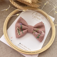 Laço Rosa Seco Flores e folhas (unidade) - Cheia de Graça RT