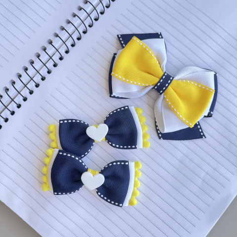 Kit escolar P e M - amarelo com azul marinho (3 peças)