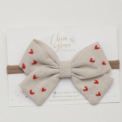 Laço Cru com corações vermelhos (unidade)