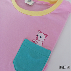 Remera Secret Cat Rosa y Negro - Unisex - Bosko Tienda