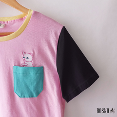 Remera Secret Cat Rosa y Negro - Unisex - comprar online