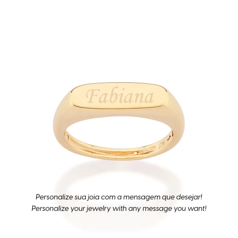 513580 Aliança para personalizar com nome Rommanel folheada a ouro retangular SOB ENCOMENDA