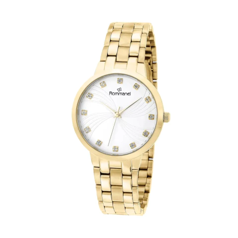 650010 Relógio Rommanel dourado analógico social com cristais