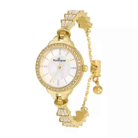 650117 Relógio Rommanel dourado analógico redondo com bracelete e cristais
