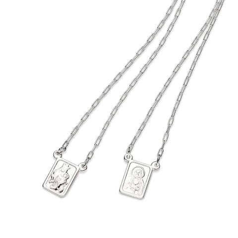 830039 Escapulário Rommanel de prata elos cadeado com sagrado coração de Jesus e n. sra. do carmo