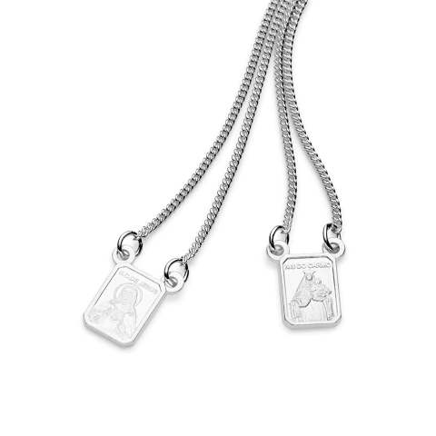 830135 Escapulário Rommanel de prata corrente groumet com sagrado coração de Jesus e n. sra. do carmo