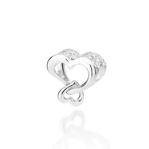 840188 Pingente Rommanel berloque passante de prata corações vazados