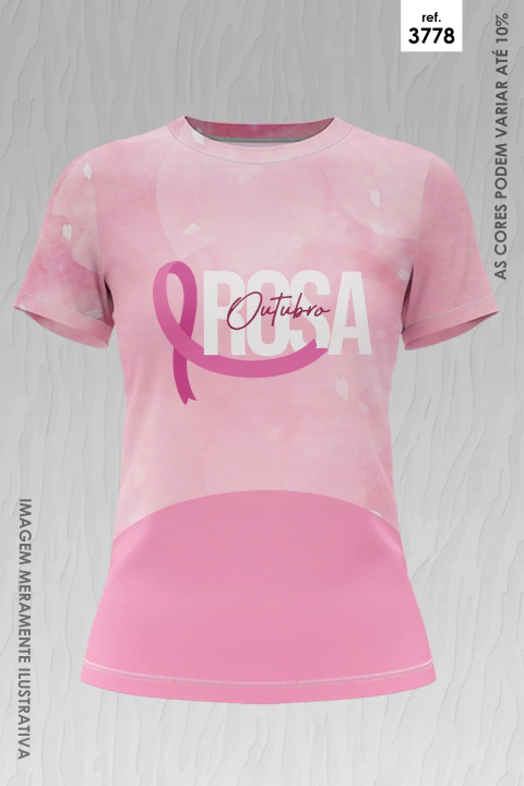 Camiseta rosa feminina com estampa Outubro Rosa e laço de conscientização
