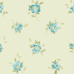 Tecido tricoline 100% algodão Mini Flor Creme Azul