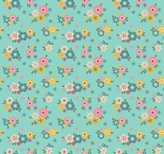 Tecido tricoline 100% algodão Flores turquesa - comprar online