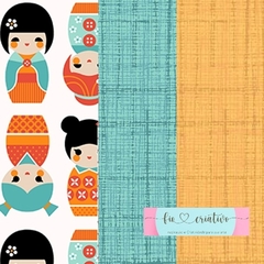 Kit de Tecido tricoline 100% algodão Kokeshi laranja 3 peças 50x70cm