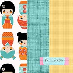 Kit de Tecido tricoline 100% algodão Kokeshi laranja 3 peças 50x70cm