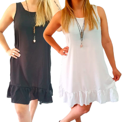 VESTIDO DE FIBRANA CON VOLADOS TALLES AMPLIOS MUJER PACK X2 en internet
