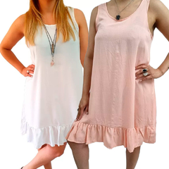 VESTIDO DE FIBRANA CON VOLADOS TALLES AMPLIOS MUJER PACK X2 - MOOREA ONLINE - TALLES GRANDES