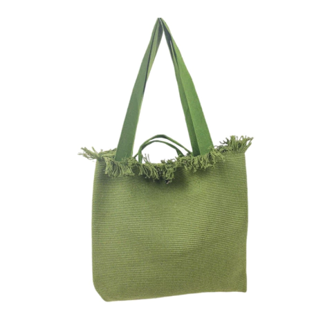 Bolso Playero Liso Con Flecos