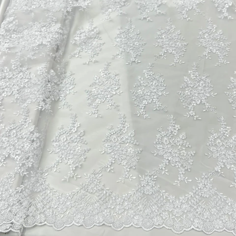 Tul bordado flor grande doble guarda- BLANCO - comprar online