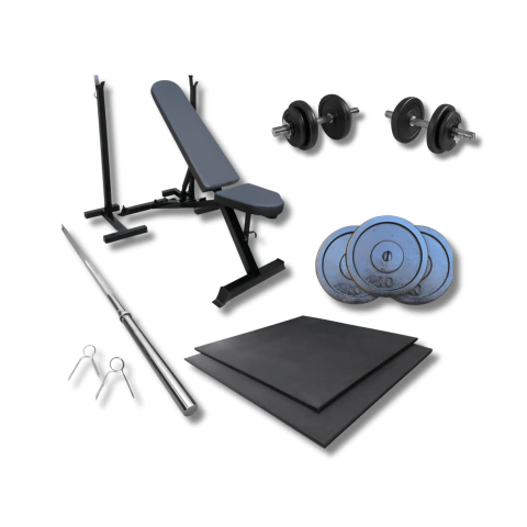 Set Home Standard Banco Multiangular Rack Barra Mancuernas Discos Fundicion - comprar online