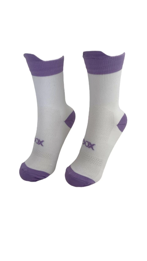 MEIA OVER ALL CANO CURTO BRANCO COM LILÁS