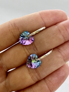 Argolla 14mm con dije cristal de Swarovski corazón - Lila