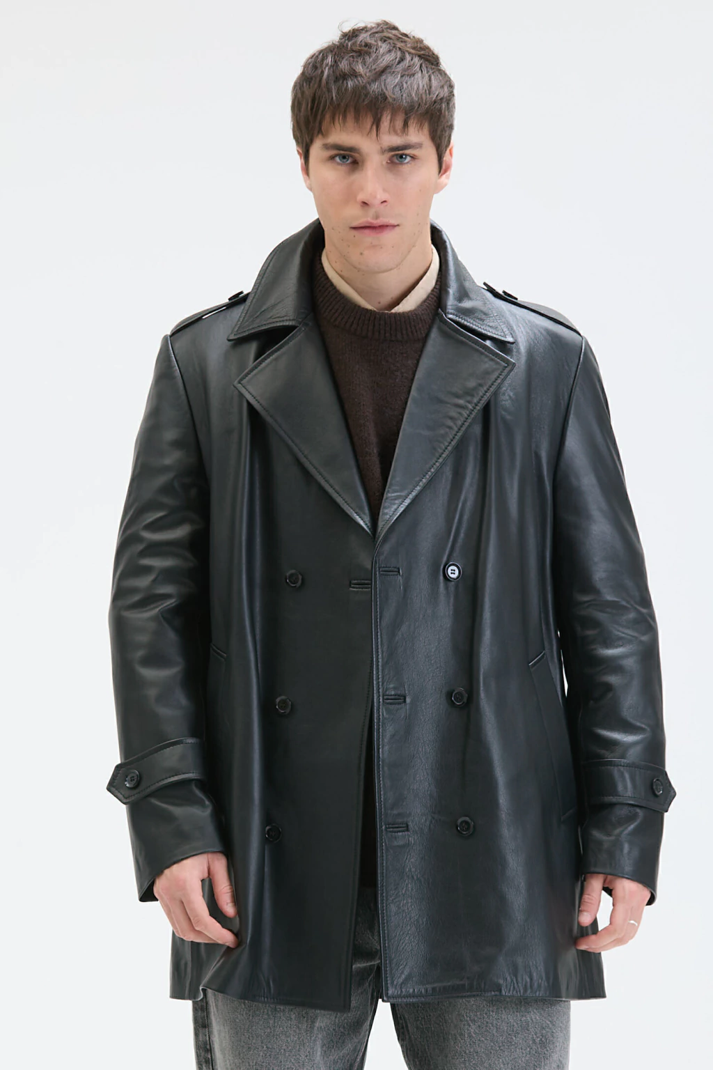 Abrigo Largo Rafael Cuero de Oveja Negro