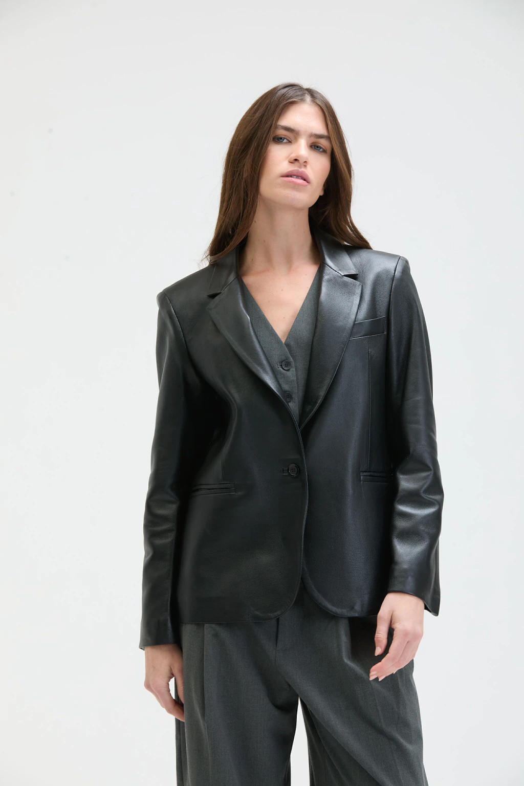 Blazer Wine Collar Cuero de Oveja Negro