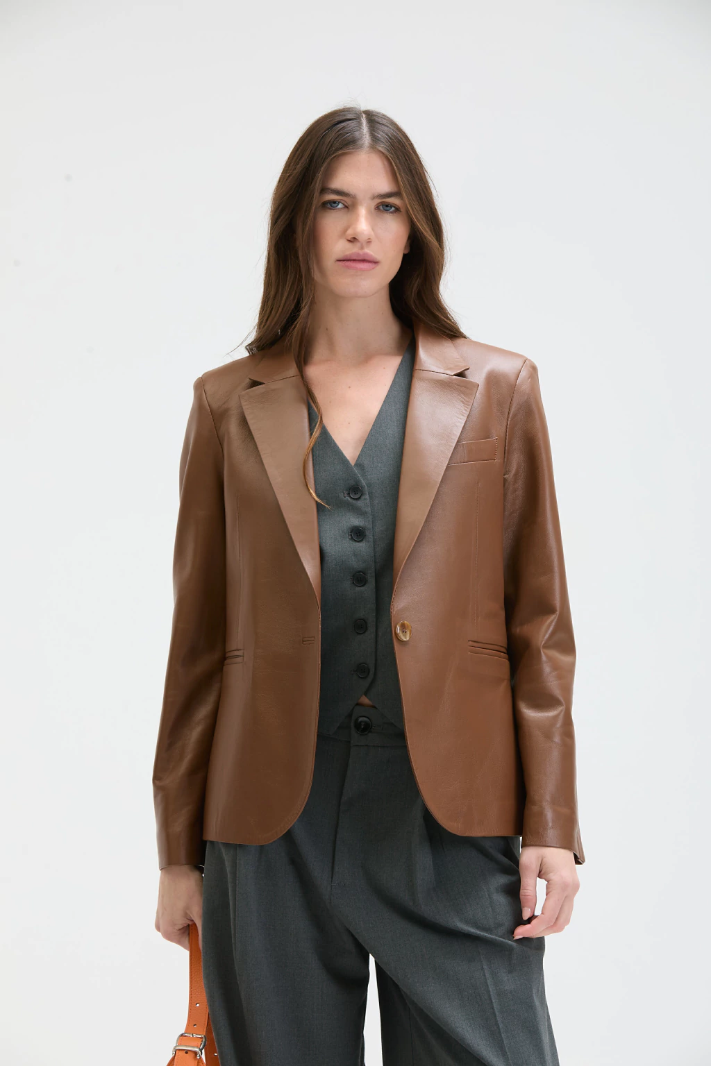 Blazer Wine Collar Cuero de Oveja Suela/Marrón