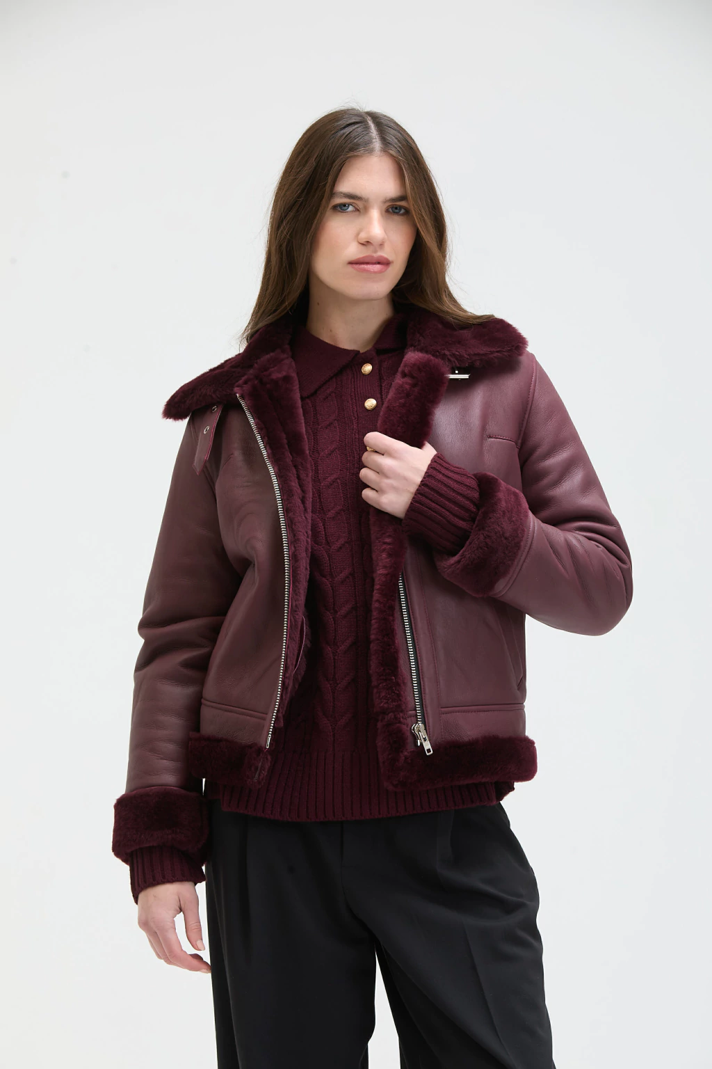 Campera Valeria de Cuero Napalán Bordó