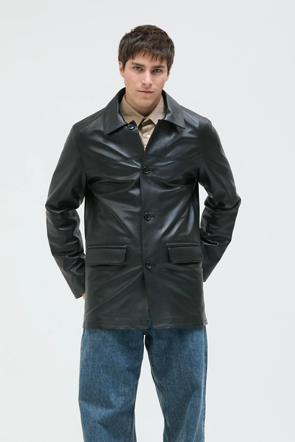 Abrigo Brando Reversible Cuero de Oveja Impermeable