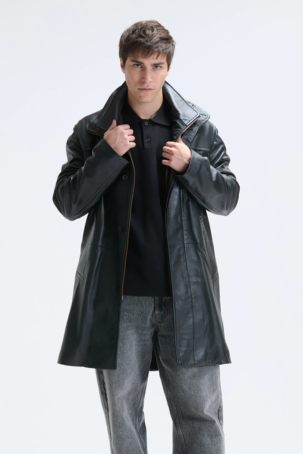 Abrigo Largo Twisted Cuero de Oveja Negro