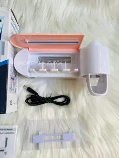 Dispensador anti bacterial pasta dental y soporte cepillos recargable con usb - Beauty Make Up