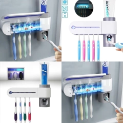 Dispensador anti bacterial pasta dental y soporte cepillos recargable con usb