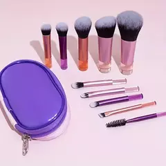 Set de brochas mini para viaje + estuche ecocuero