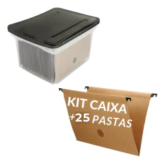 KIT CAIXA ARQUIVO LARGO CRISTAL C/ TAMPA + 25 PASTA SUSPENSA - comprar online