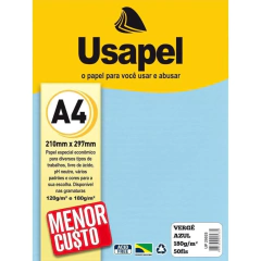 PAPEL VERGE A4 180G C/ 50 FOLHAS AZUL - USAPEL