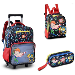 KIT MOCHILA RODINHA LANCHEIRA ESTOJO GATO GALACTICO - CLIO