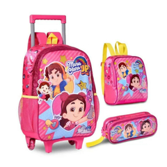 KIT MOCHILA CARRINHO COM LANCHEIRA E ESTOJO MARIA CLARA E JP