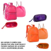 MOCHILA NEON TRANSPARENTE COM ESTOJO SORTIDO - CLIO