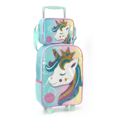 KIT MOCHILA RODINHA LANCHEIRA ESTOJO UNICORNIO VERDE-UP4YOU na internet